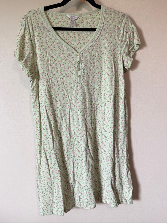 Charter Club Dresses & Skirts - 100% cotton pink green floral mini dress with lace henley details size small